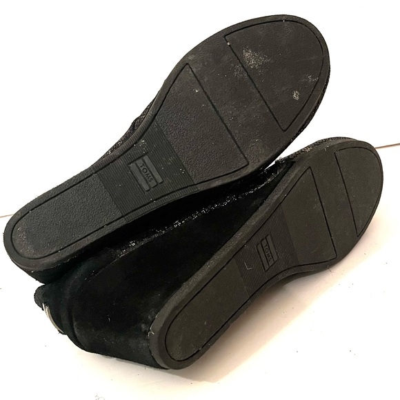 TOMS Desert Wedge Suede Heel Booties Black Shimmer Lace Up Ankle Boots Size 12 - Picture 11 of 13